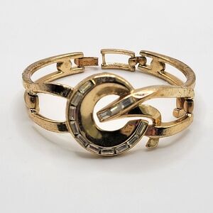 VTG Early Trifari Bracelet | Gold Tone & Clear Rhinestones | c. 30s-40s | SIGNED